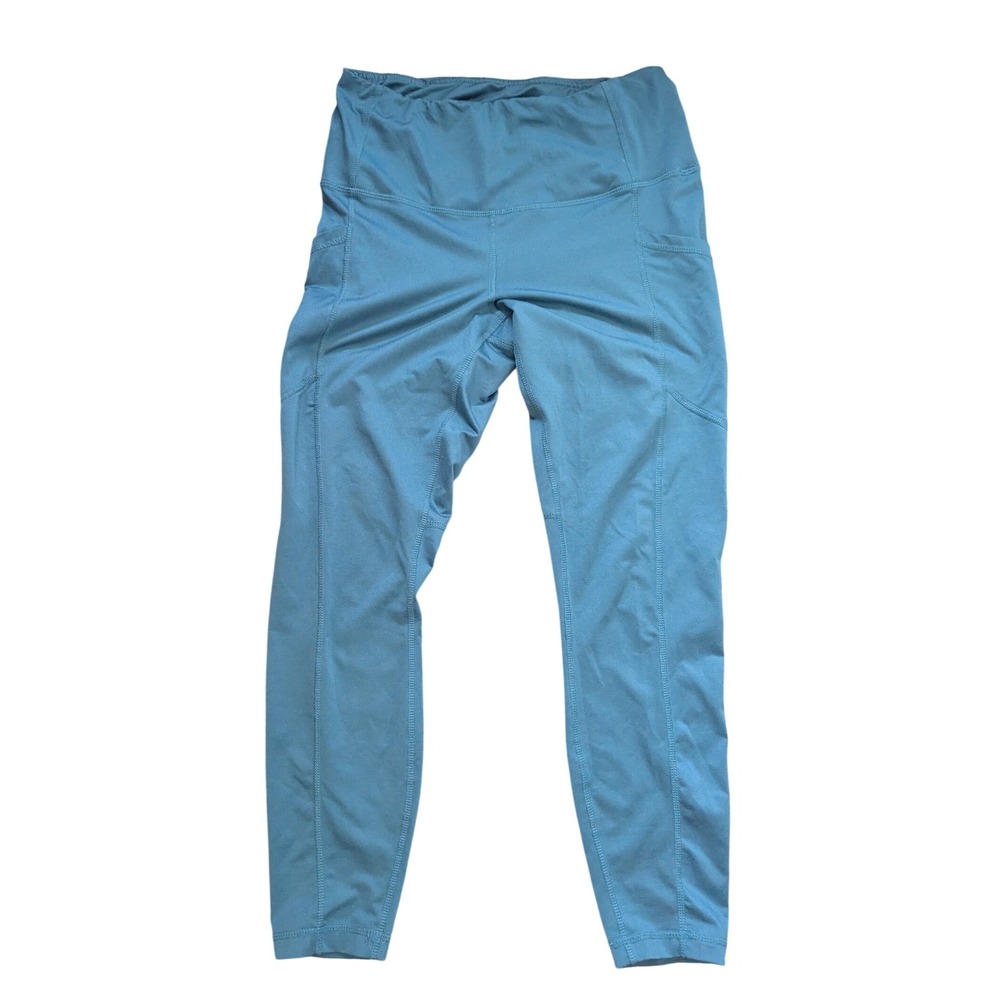 Velocity Womens High‎ Waisted Performance Leggings Side Pockets Teal Blue Size M
